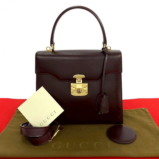GUCCI Shoulder Bag leather wine-red Ready lock