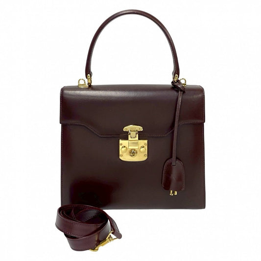 GUCCI Shoulder Bag leather wine-red Ready lock