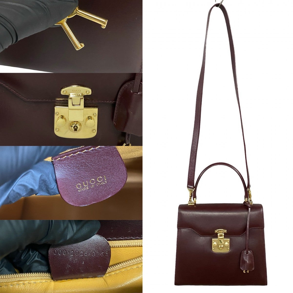 GUCCI Shoulder Bag leather wine-red Ready lock