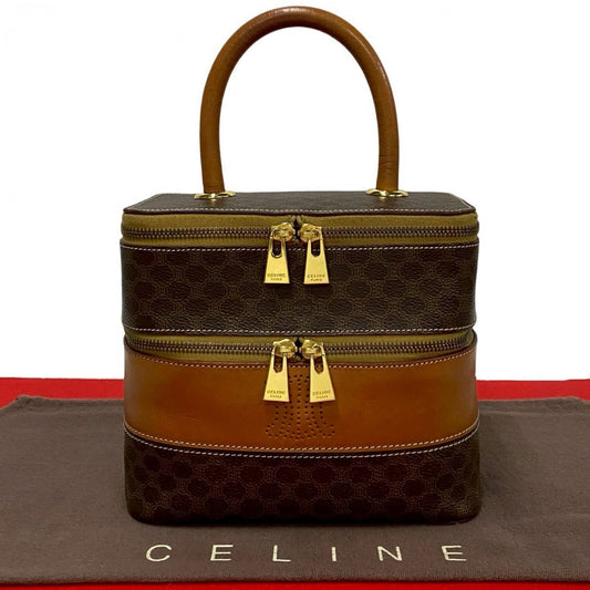 CELINE Handbag Leather, PVC Brown Macadam Blason Triomphe Pattern Women Used Authentic