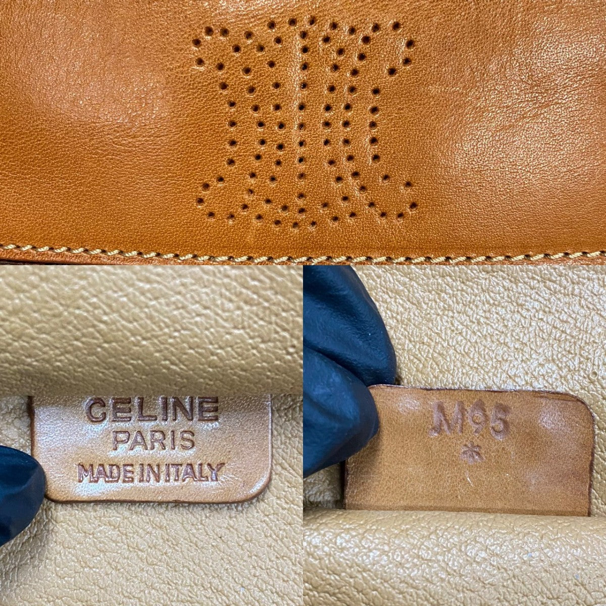 CELINE Handbag Leather, PVC Brown Macadam Blason Triomphe Pattern Women Used Authentic