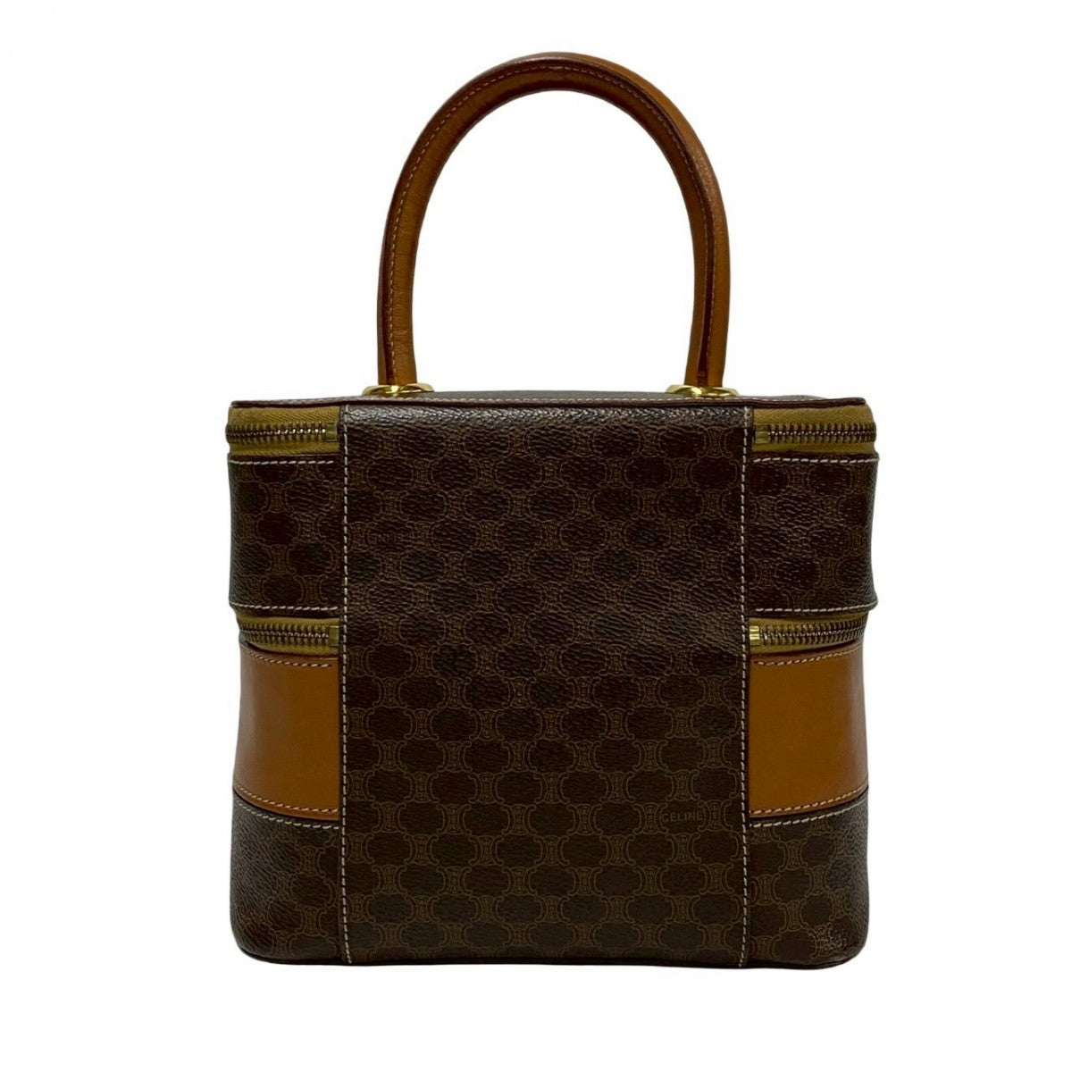 CELINE Handbag Leather, PVC Brown Macadam Blason Triomphe Pattern Women Used Authentic