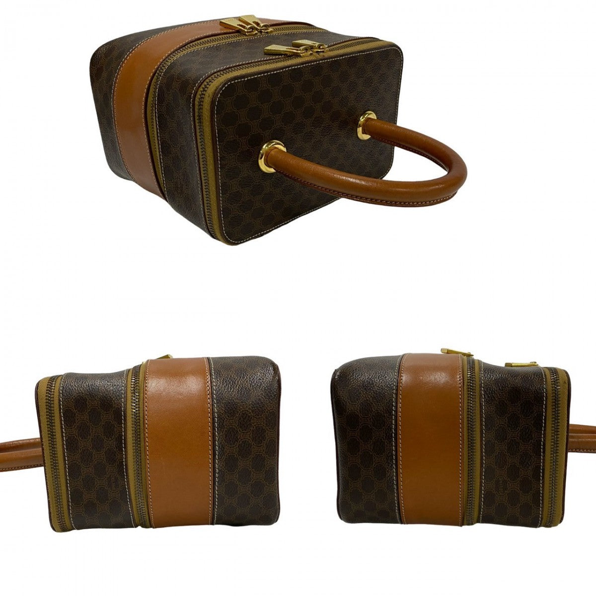 CELINE Handbag Leather, PVC Brown Macadam Blason Triomphe Pattern Women Used Authentic
