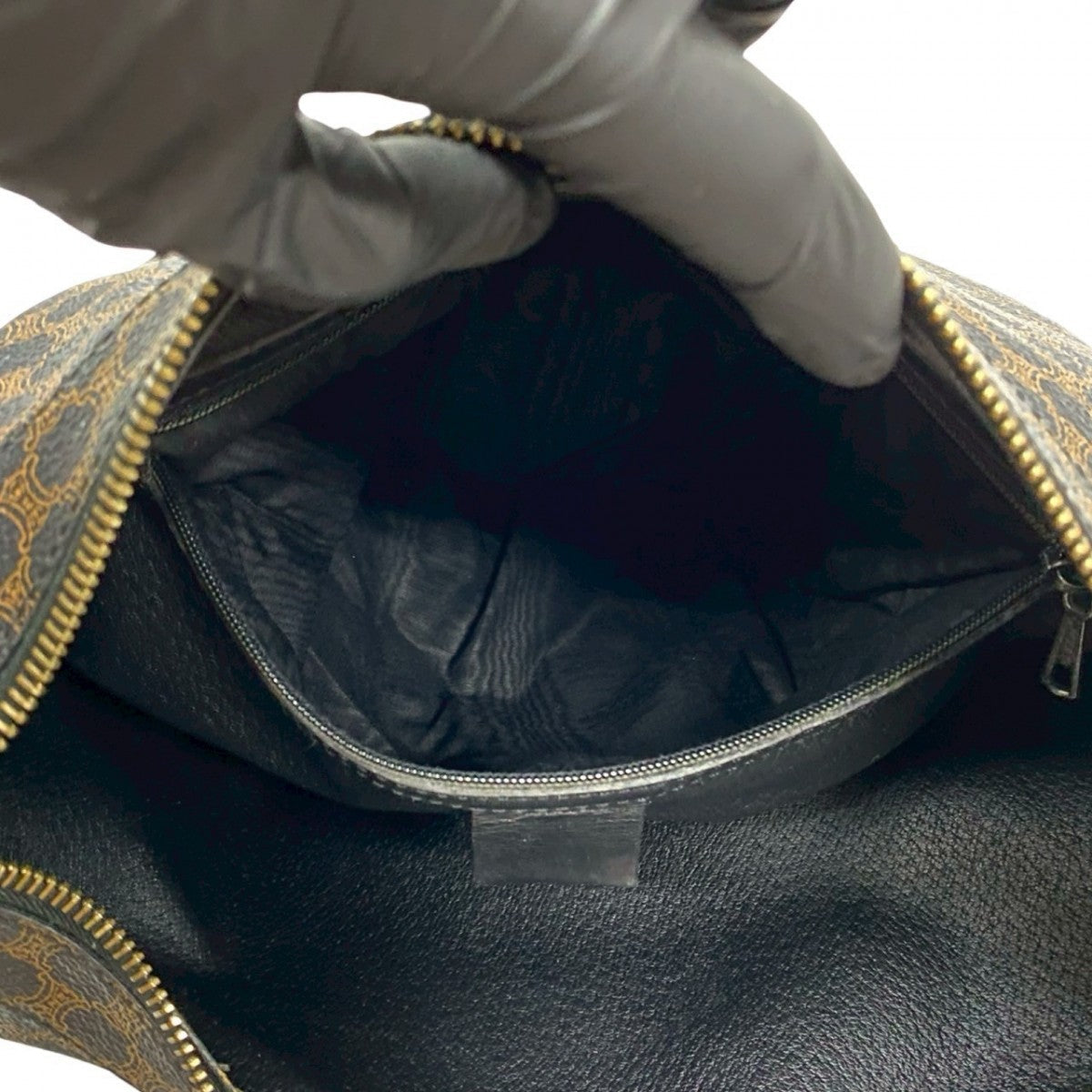 CELINE Shoulder Bag Leather, PVC black Macadam Blazon Triomphe Pattern Circle Logo Metal Women Used Authentic