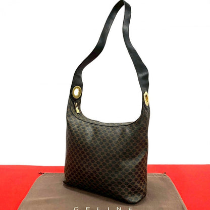 CELINE Shoulder Bag Leather, PVC black Macadam Blazon Triomphe Pattern Circle Logo Metal Women Used Authentic