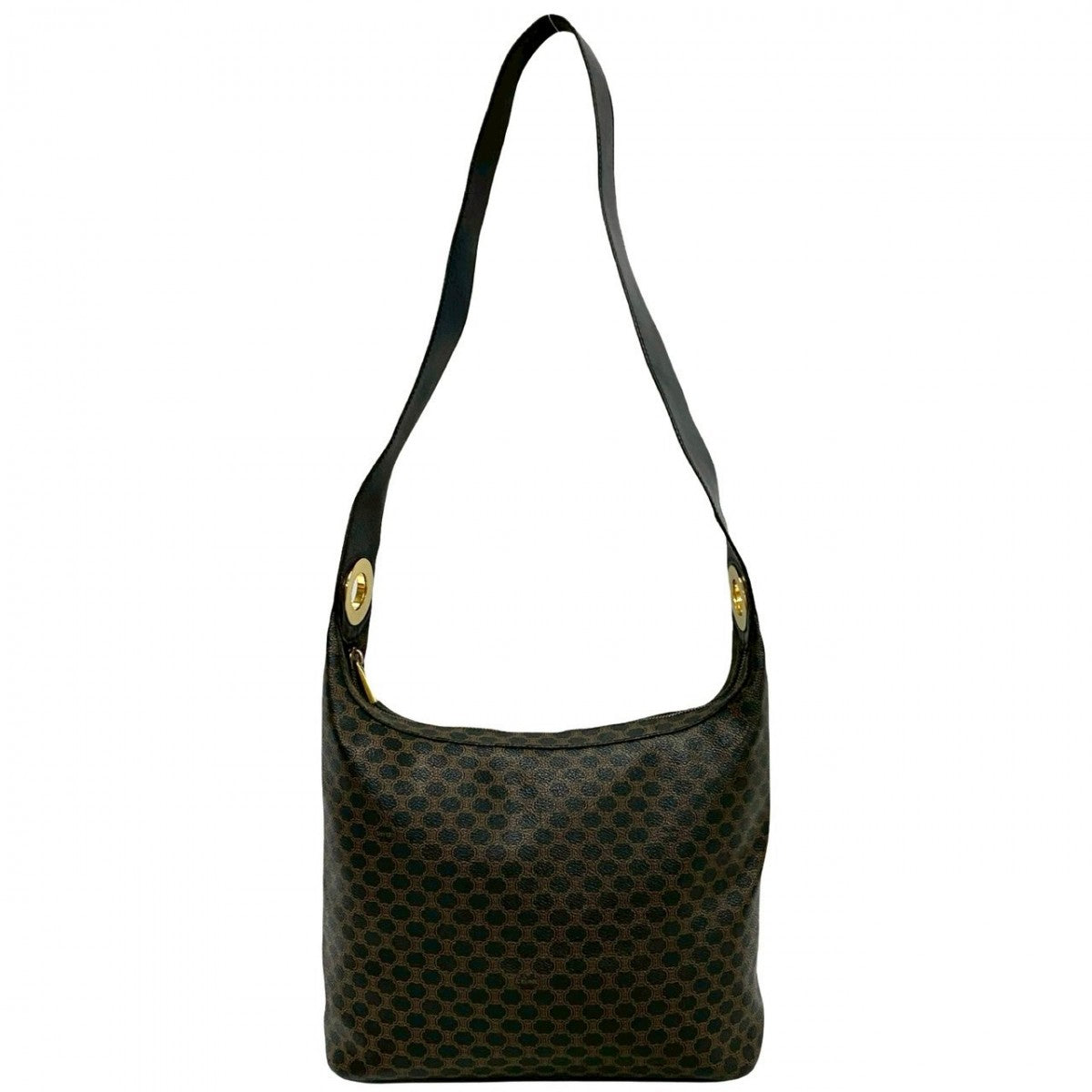 CELINE Shoulder Bag Leather, PVC black Macadam Blazon Triomphe Pattern Circle Logo Metal Women Used Authentic