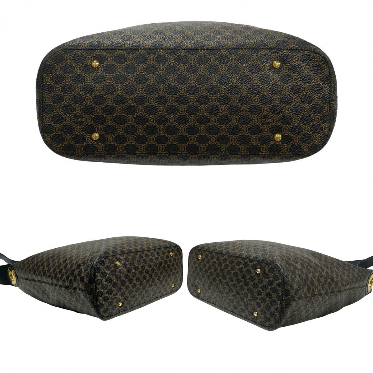 CELINE Shoulder Bag Leather, PVC black Macadam Blazon Triomphe Pattern Circle Logo Metal Women Used Authentic