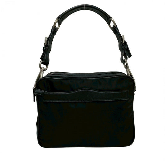 PRADA Shoulder Bag Leather, Nylon black Triangle Logo Metal Women Used Authentic