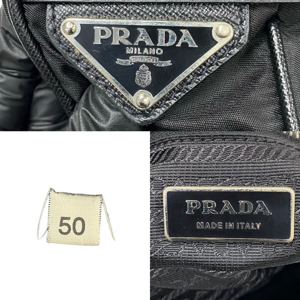 PRADA Shoulder Bag Leather, Nylon black Triangle Logo Metal Women Used Authentic
