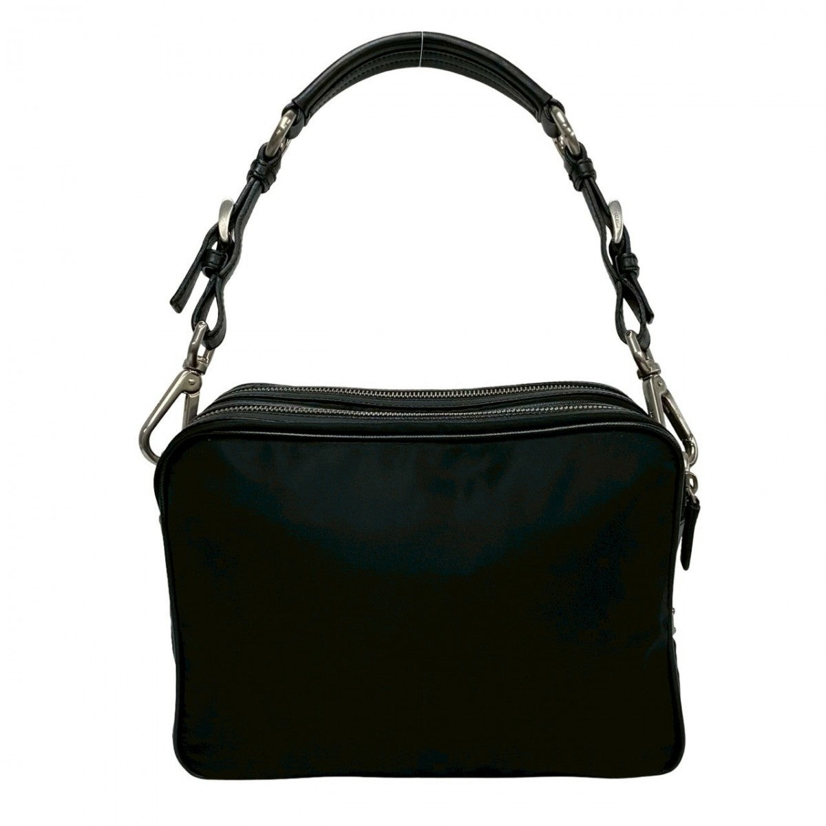 PRADA Shoulder Bag Leather, Nylon black Triangle Logo Metal Women Used Authentic