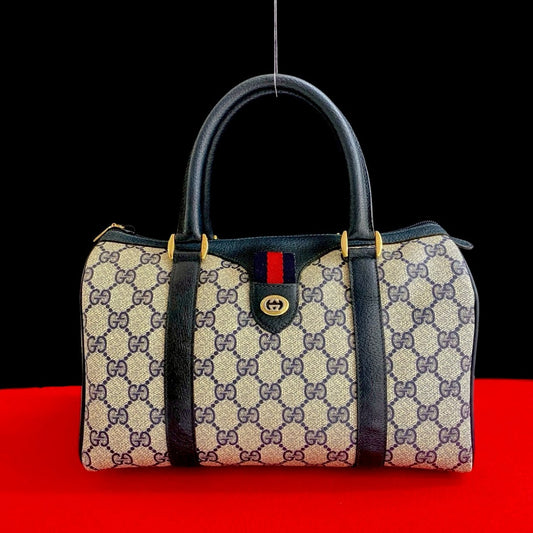 GUCCI Handbag leather Navy Sherry line
