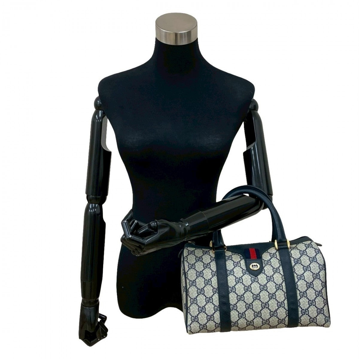 GUCCI Handbag leather Navy Sherry line
