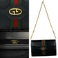 GUCCI Shoulder Bag leather black GG logoMetal Sherry line Women Used Authentic
