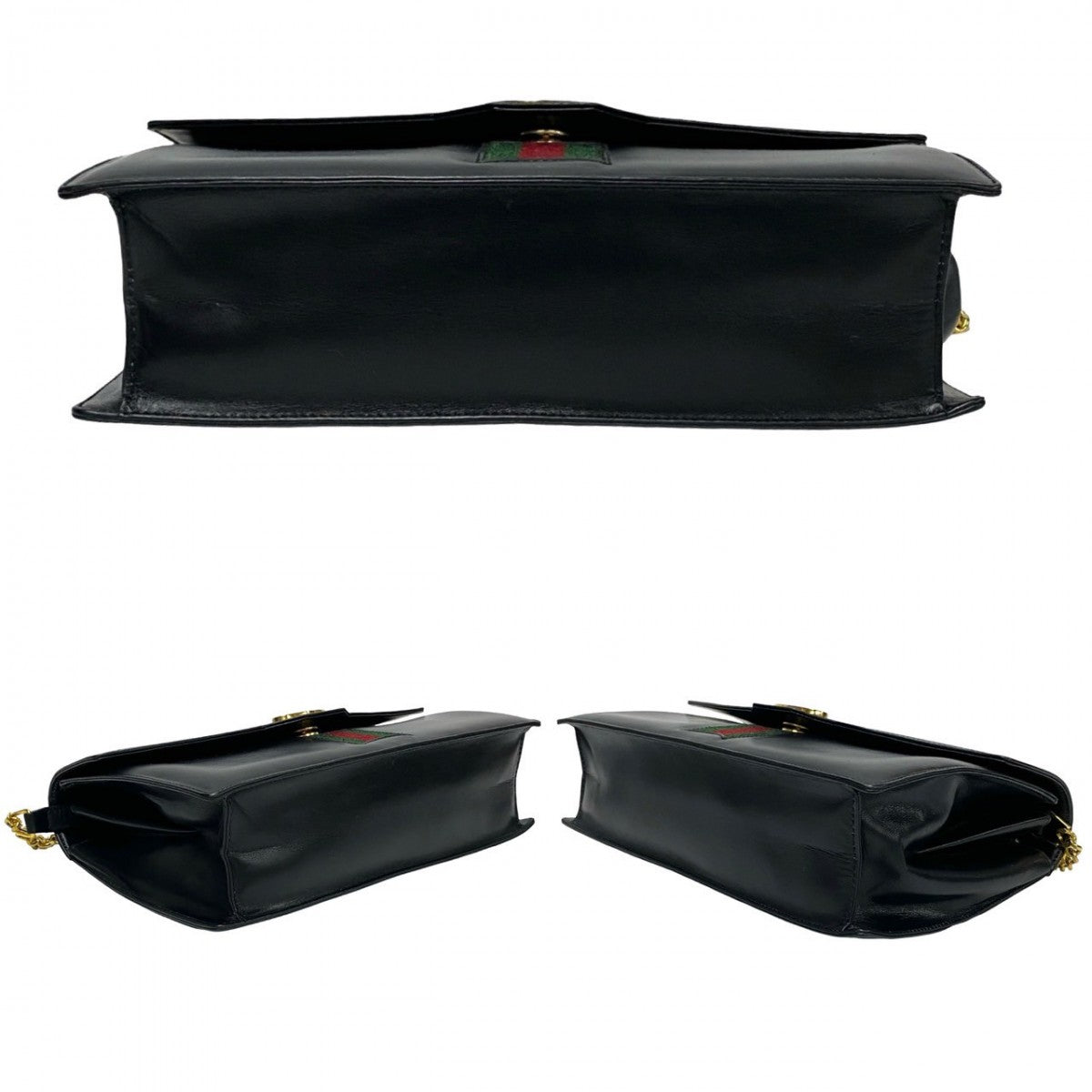 GUCCI Shoulder Bag leather black GG logoMetal Sherry line Women Used Authentic