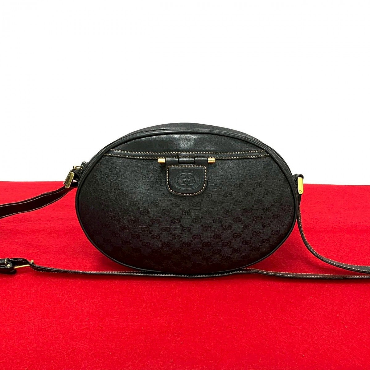 GUCCI Shoulder Bag Leather, PVC black Micro GG logoMetal Women Used Authentic