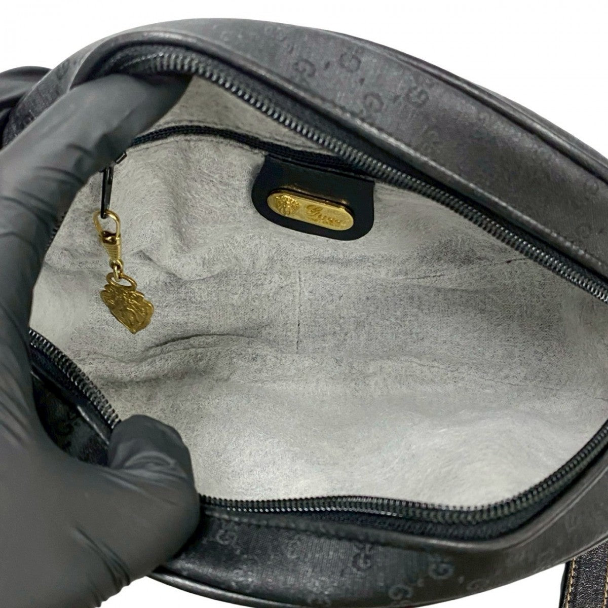 GUCCI Shoulder Bag Leather, PVC black Micro GG logoMetal Women Used Authentic