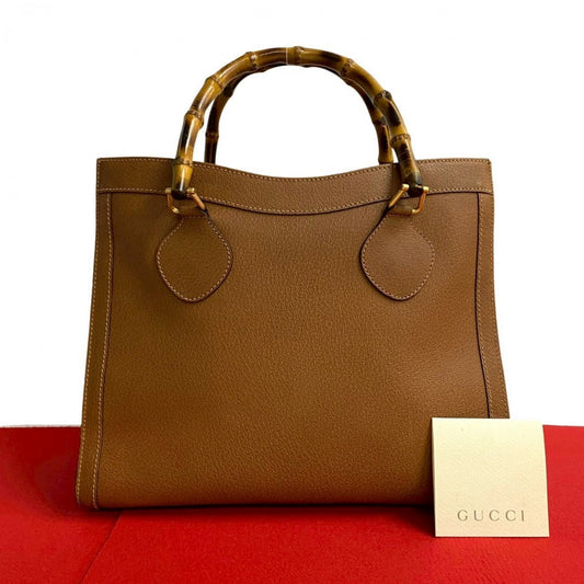 GUCCI Handbag leather Brown Bamboo