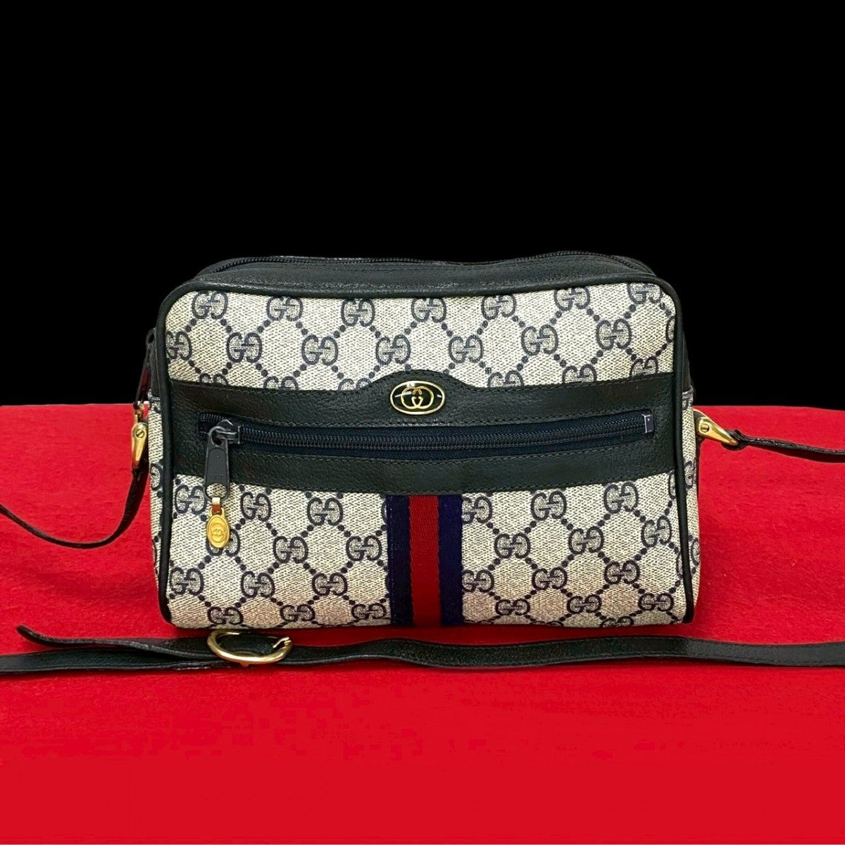 GUCCI Shoulder Bag leather Navy Sherry line