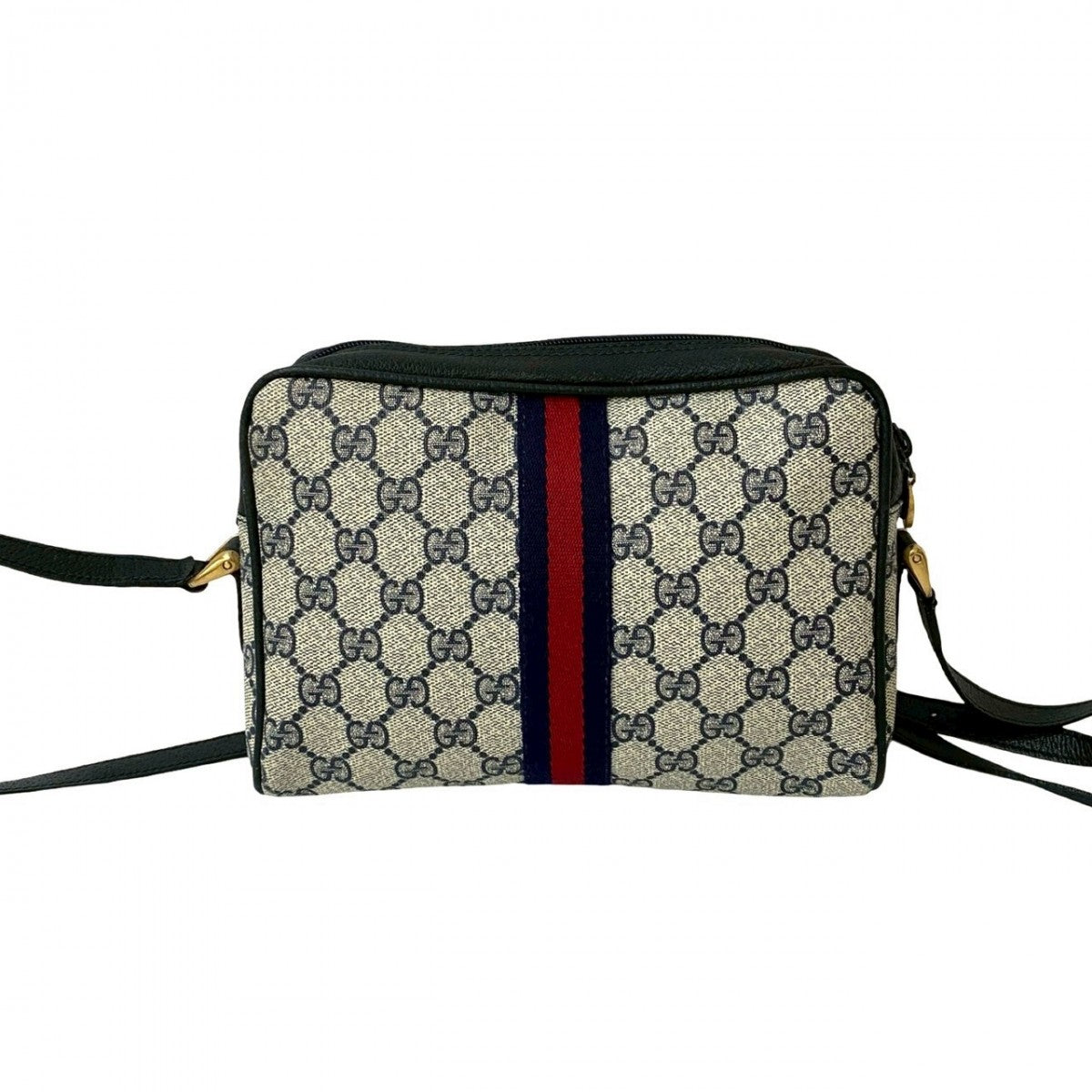 GUCCI Shoulder Bag leather Navy Sherry line