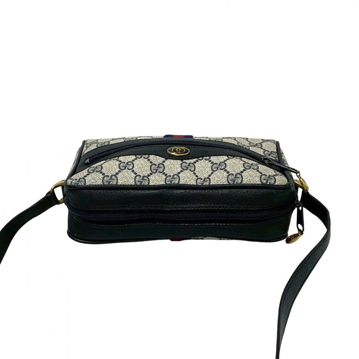 GUCCI Shoulder Bag leather Navy Sherry line