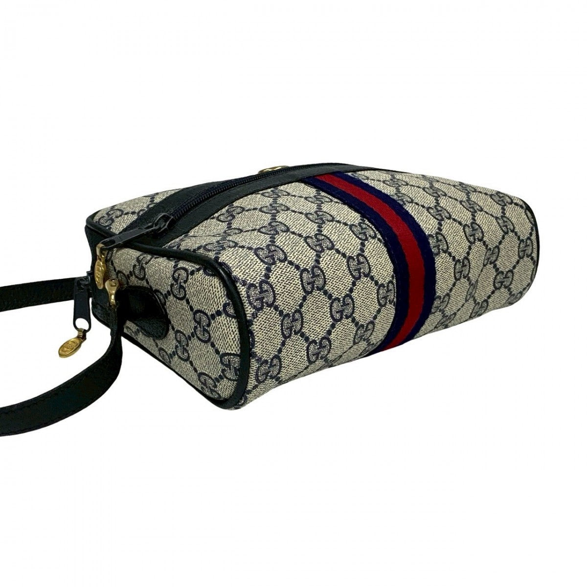 GUCCI Shoulder Bag leather Navy Sherry line