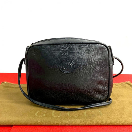GUCCI Shoulder Bag leather black Old Gucci GG logoMetal Women Used Authentic