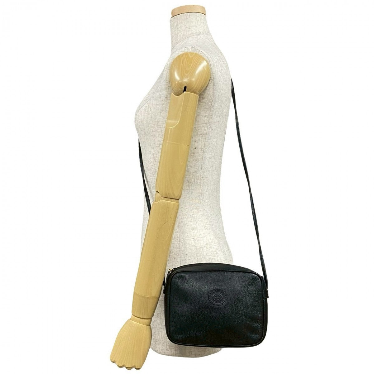 GUCCI Shoulder Bag leather black Old Gucci GG logoMetal Women Used Authentic