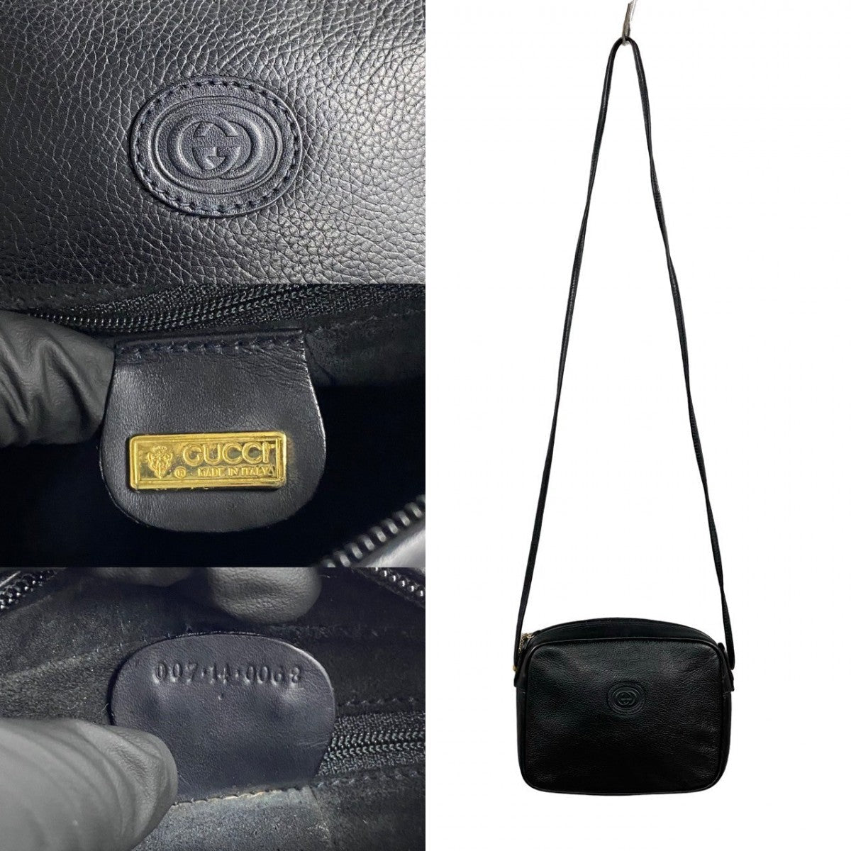 GUCCI Shoulder Bag leather black Old Gucci GG logoMetal Women Used Authentic