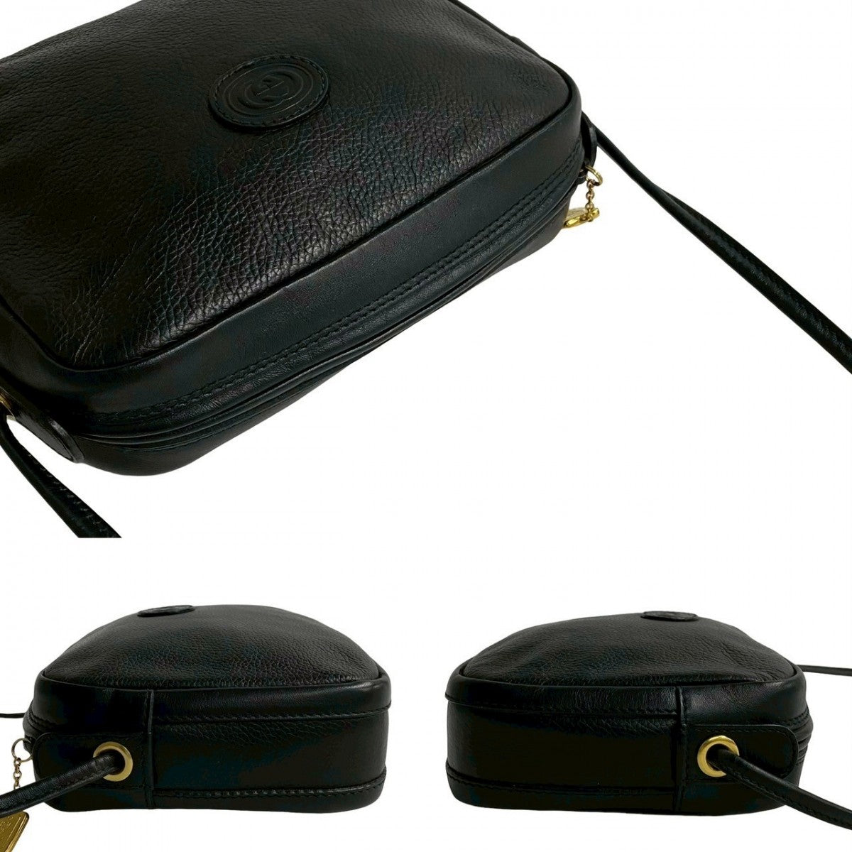 GUCCI Shoulder Bag leather black Old Gucci GG logoMetal Women Used Authentic