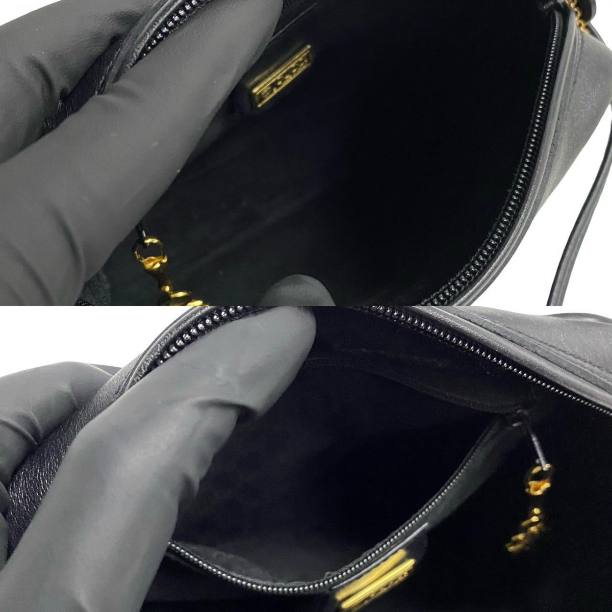 GUCCI Shoulder Bag leather black Old Gucci GG logoMetal Women Used Authentic