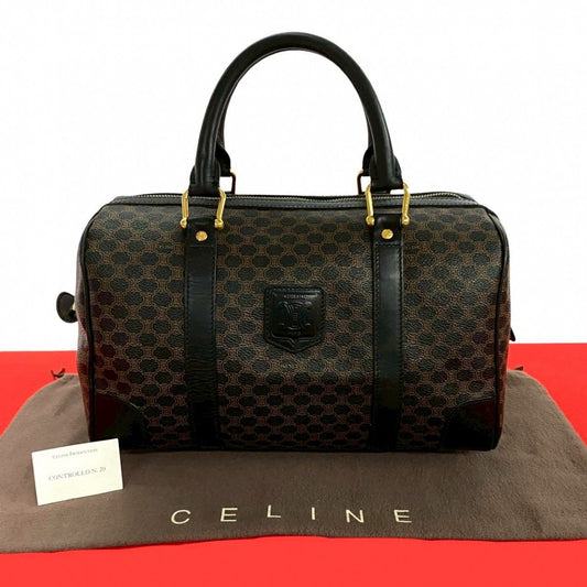 CELINE Handbag Leather, PVC black Macadam Blason Triomphe Pattern Women Used Authentic