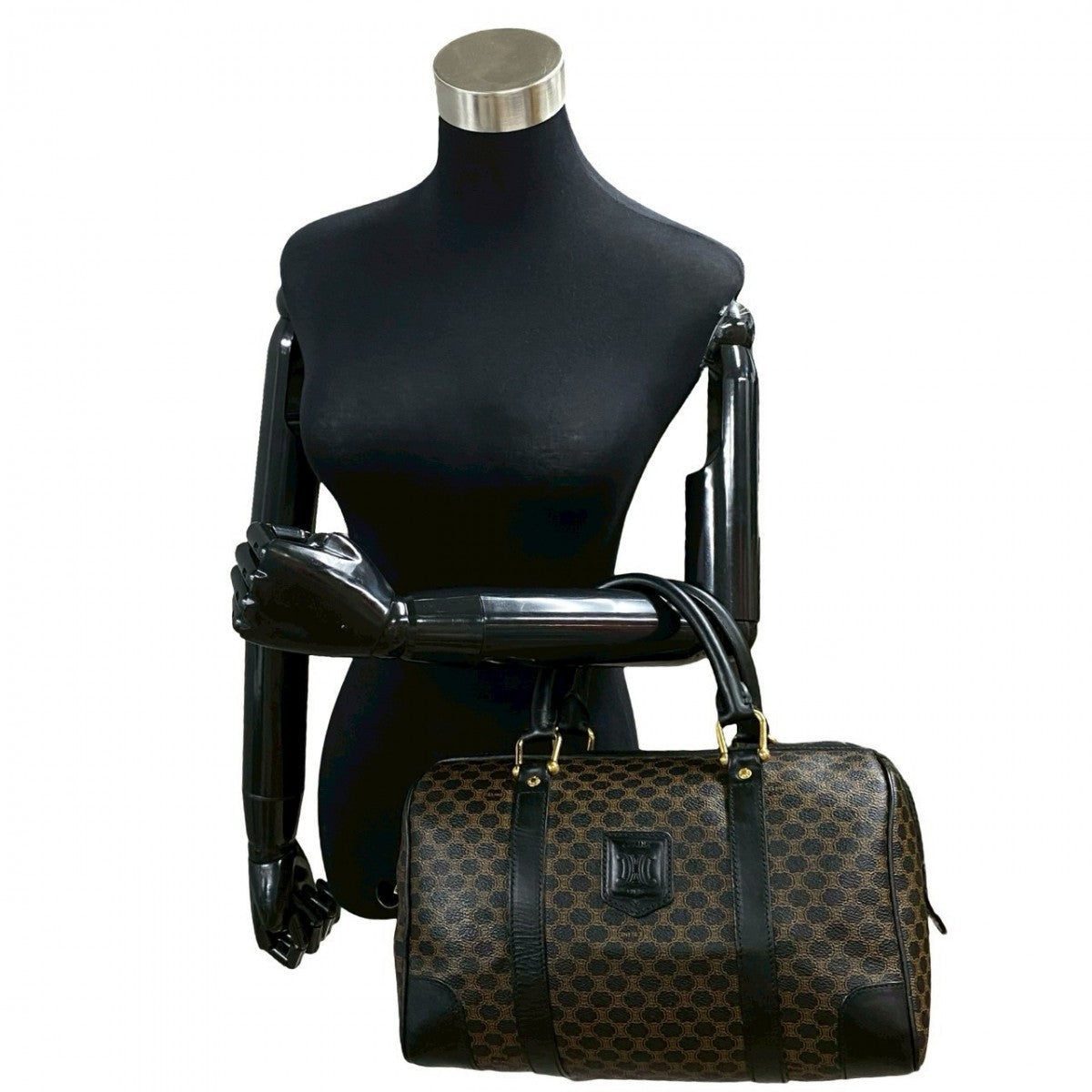 CELINE Handbag Leather, PVC black Macadam Blason Triomphe Pattern Women Used Authentic