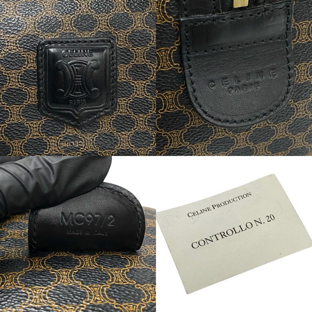 CELINE Handbag Leather, PVC black Macadam Blason Triomphe Pattern Women Used Authentic