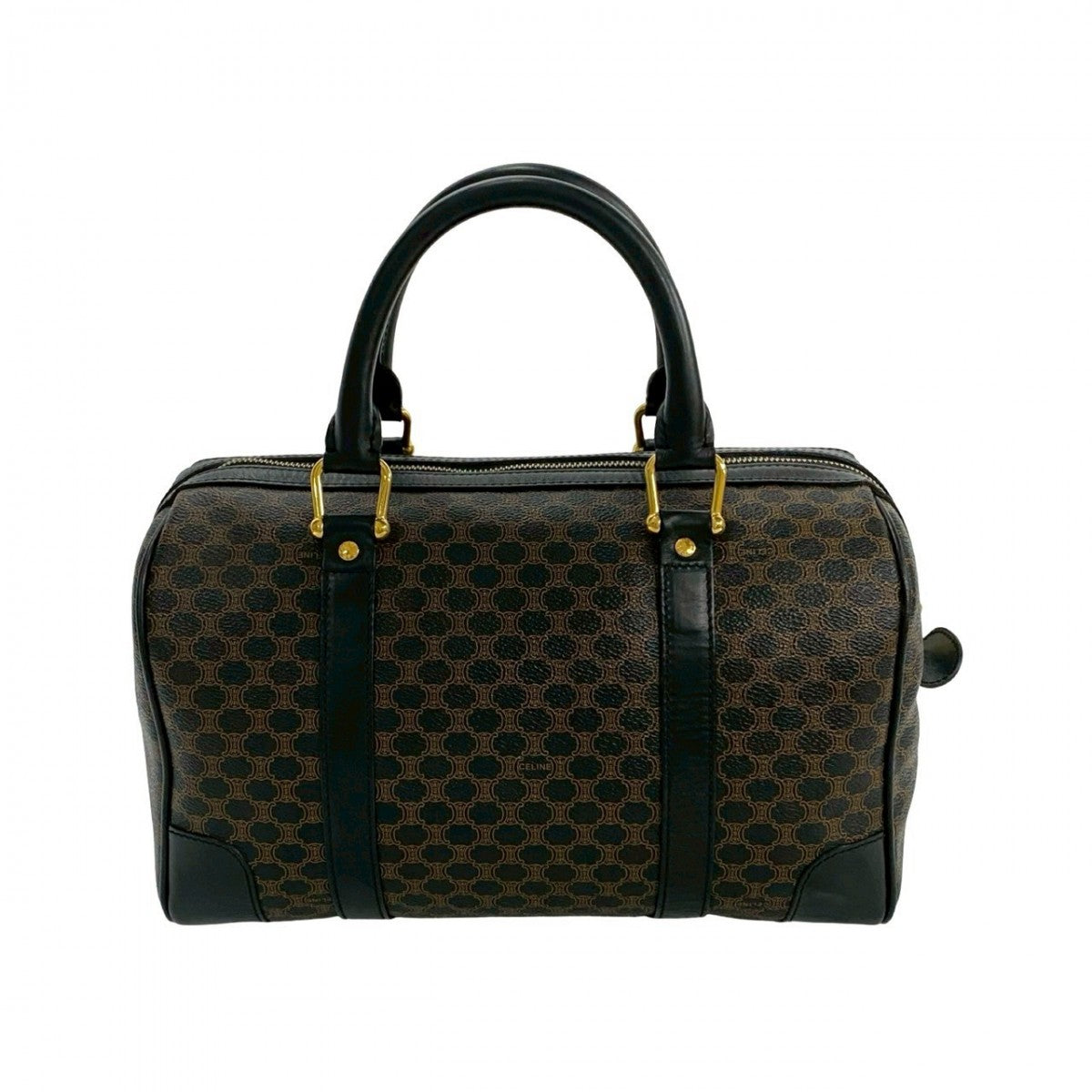 CELINE Handbag Leather, PVC black Macadam Blason Triomphe Pattern Women Used Authentic