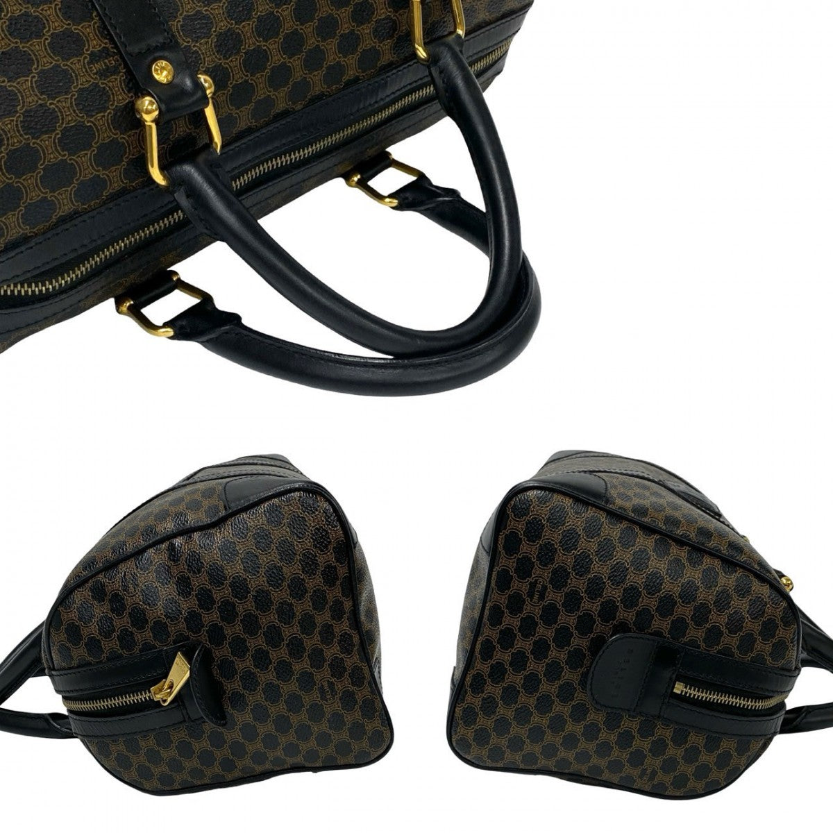 CELINE Handbag Leather, PVC black Macadam Blason Triomphe Pattern Women Used Authentic