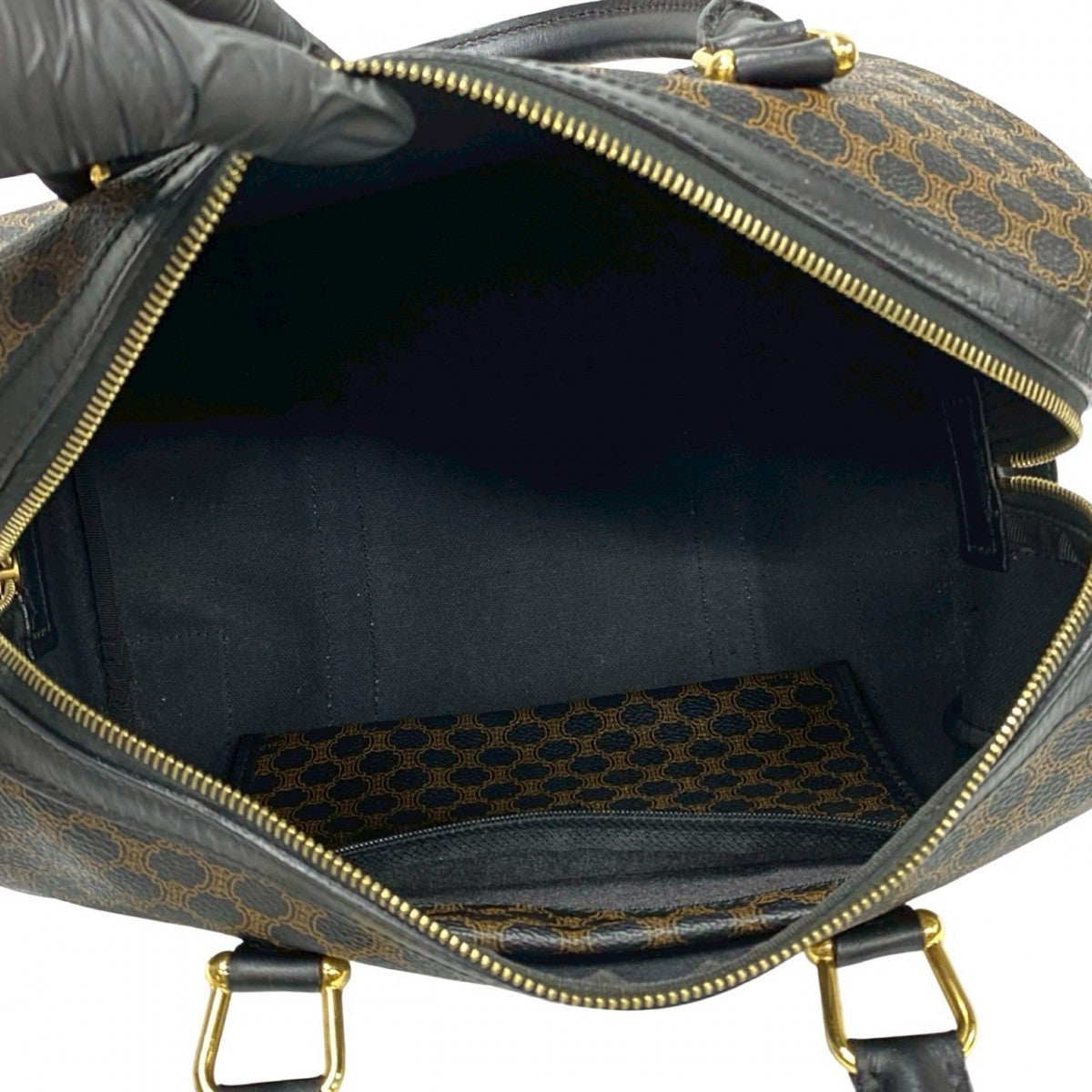 CELINE Handbag Leather, PVC black Macadam Blason Triomphe Pattern Women Used Authentic