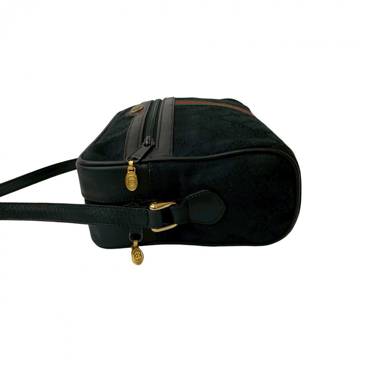 GUCCI Shoulder Bag Canvas, Leather black GG logo Metal Sherry line Women Used Authentic