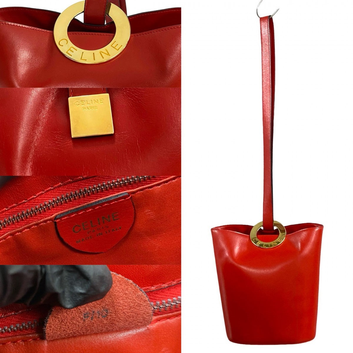 CELINE Shoulder Bag leather Red