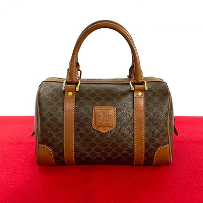 CELINE Boston Duffel bag Leather, PVC Brown Macadam Blason Triomphe Pattern Women Used Authentic