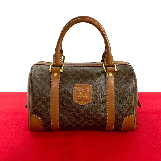 CELINE Boston Duffel bag Leather, PVC Brown Macadam Blason Triomphe Pattern Women Used Authentic