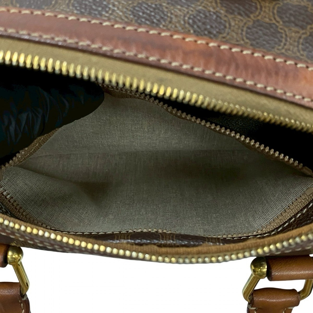 CELINE Boston Duffel bag Leather, PVC Brown Macadam Blason Triomphe Pattern Women Used Authentic