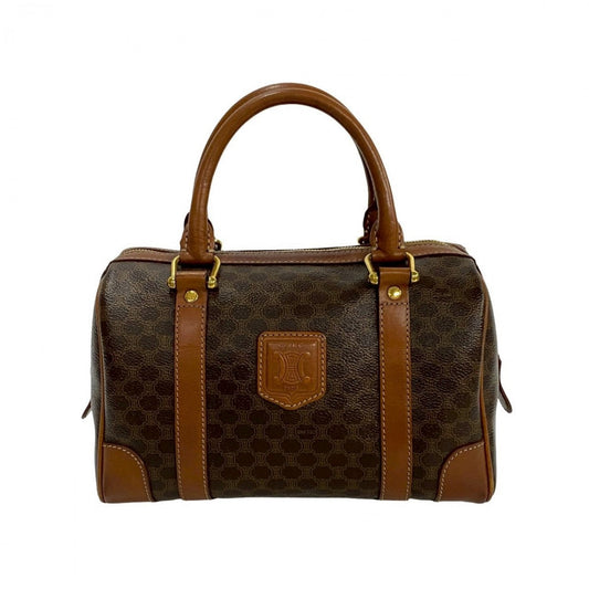 CELINE Boston Duffel bag Leather, PVC Brown Macadam Blason Triomphe Pattern Women Used Authentic
