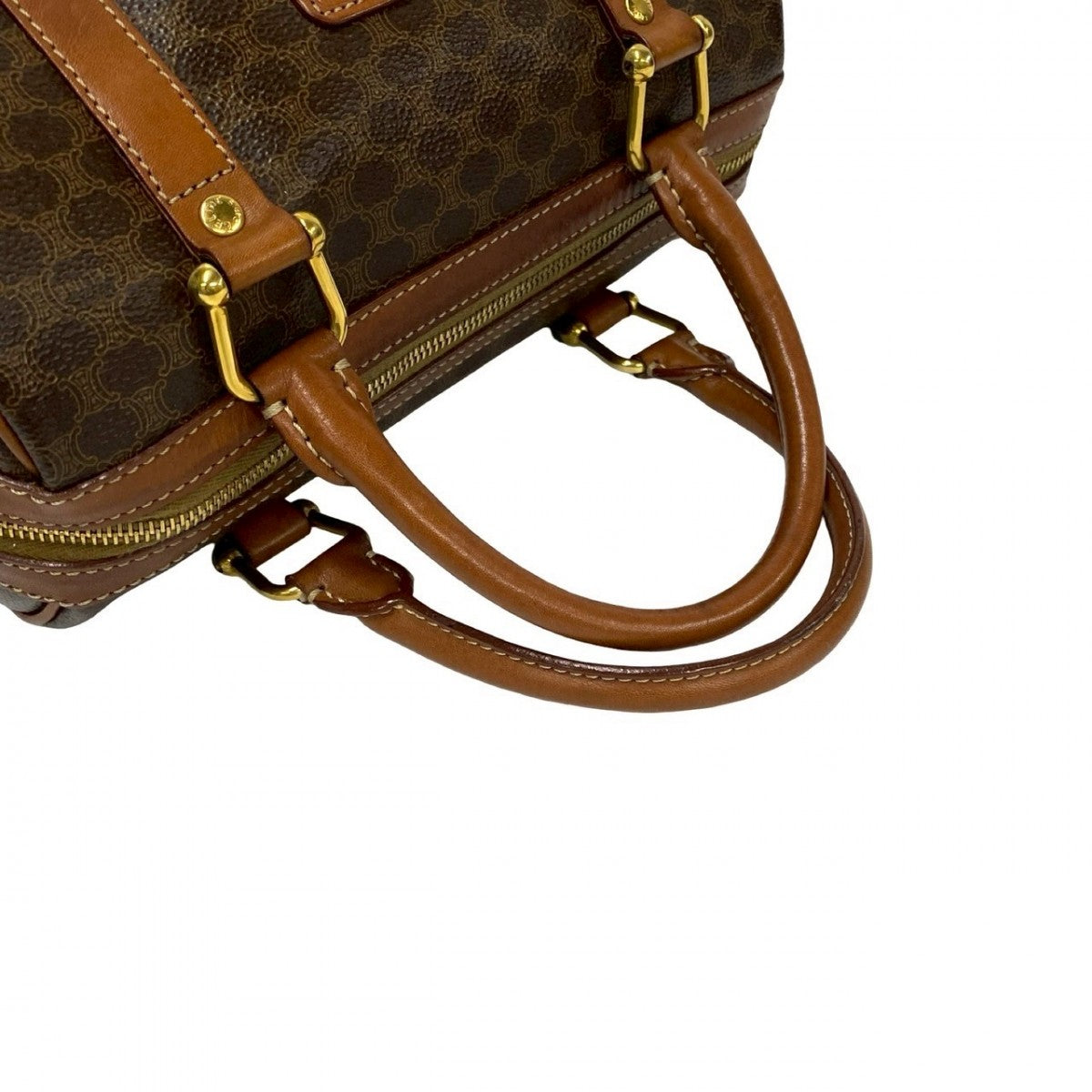 CELINE Boston Duffel bag Leather, PVC Brown Macadam Blason Triomphe Pattern Women Used Authentic