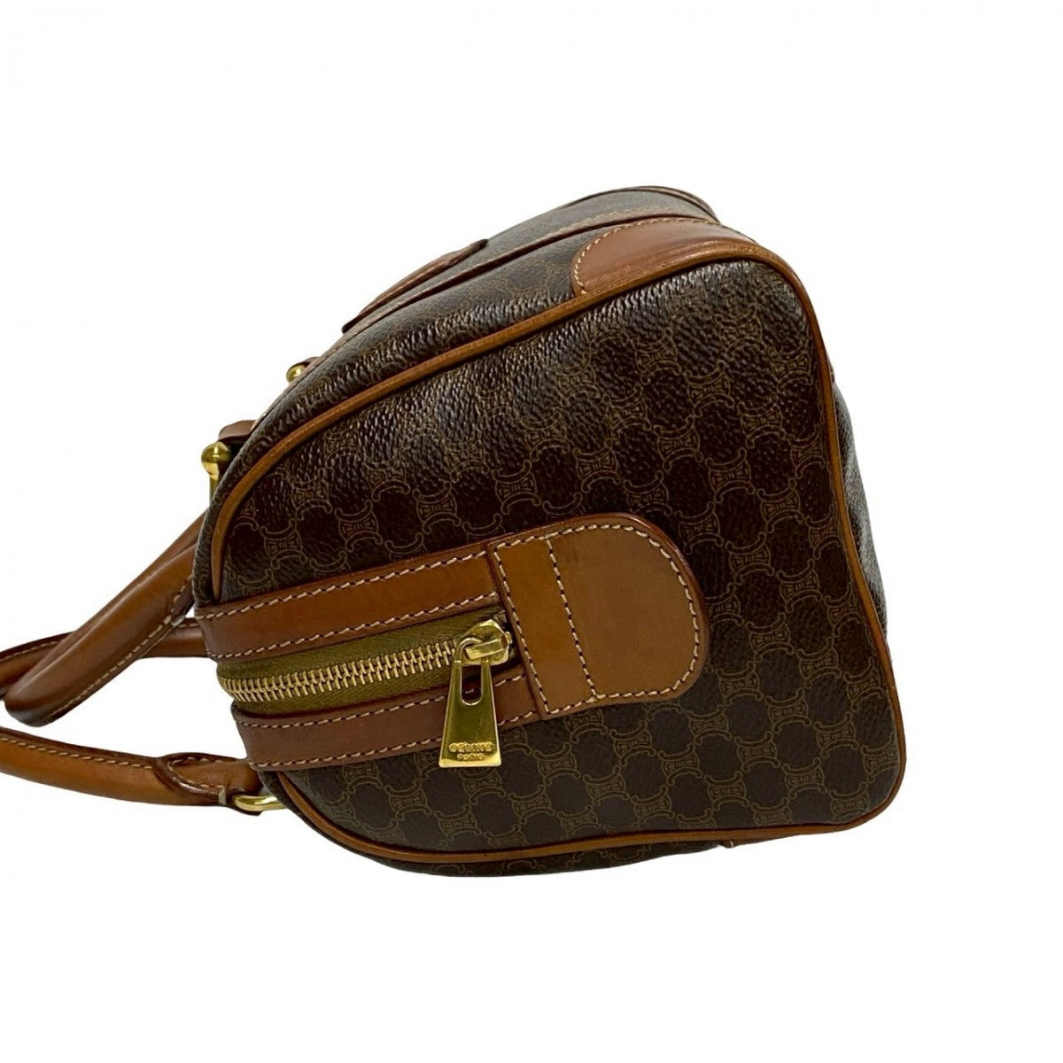 CELINE Boston Duffel bag Leather, PVC Brown Macadam Blason Triomphe Pattern Women Used Authentic