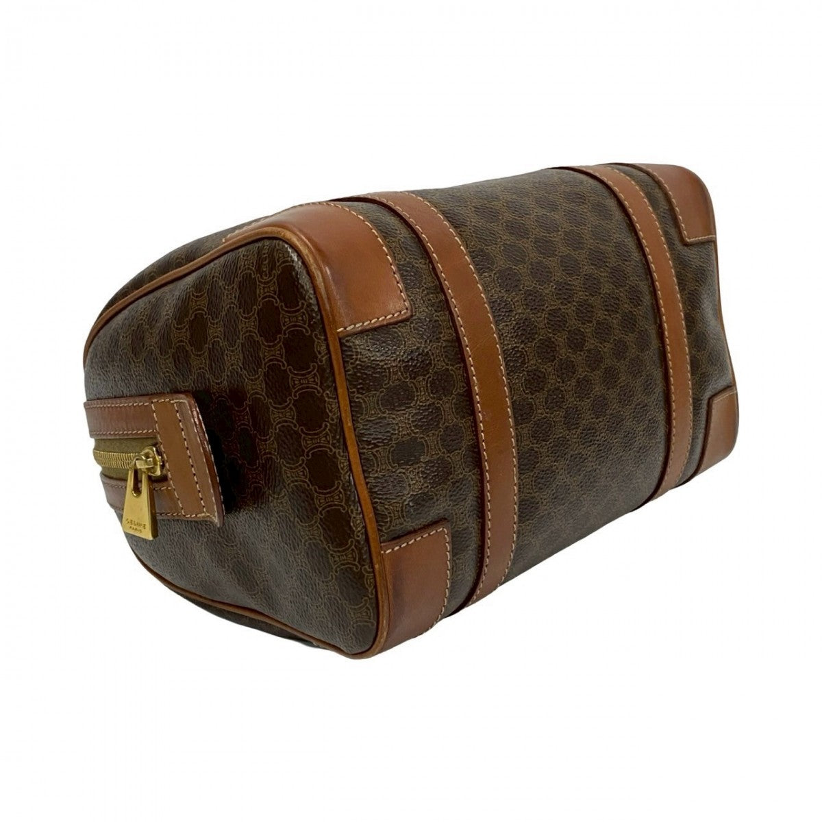 CELINE Boston Duffel bag Leather, PVC Brown Macadam Blason Triomphe Pattern Women Used Authentic