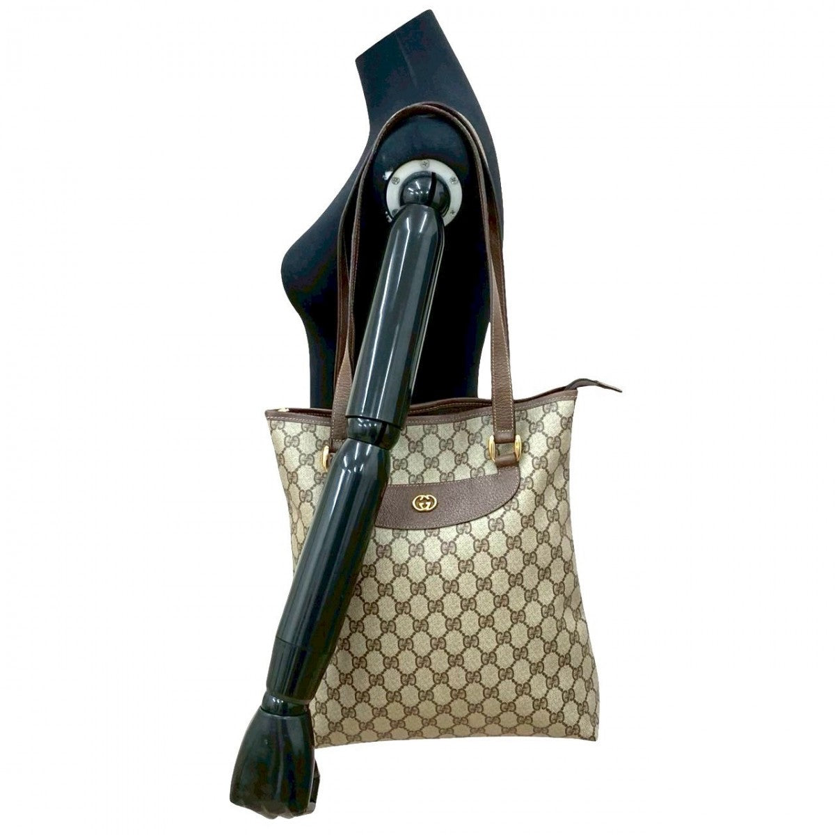 GUCCI Tote Bag Leather, PVC Brown GG logo Metal Women Used Authentic