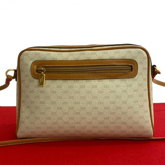 GUCCI Shoulder Bag Leather, PVC Brown Micro GG logo Women Used Authentic