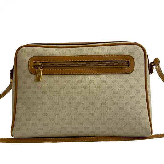 GUCCI Shoulder Bag Leather, PVC Brown Micro GG logo Women Used Authentic