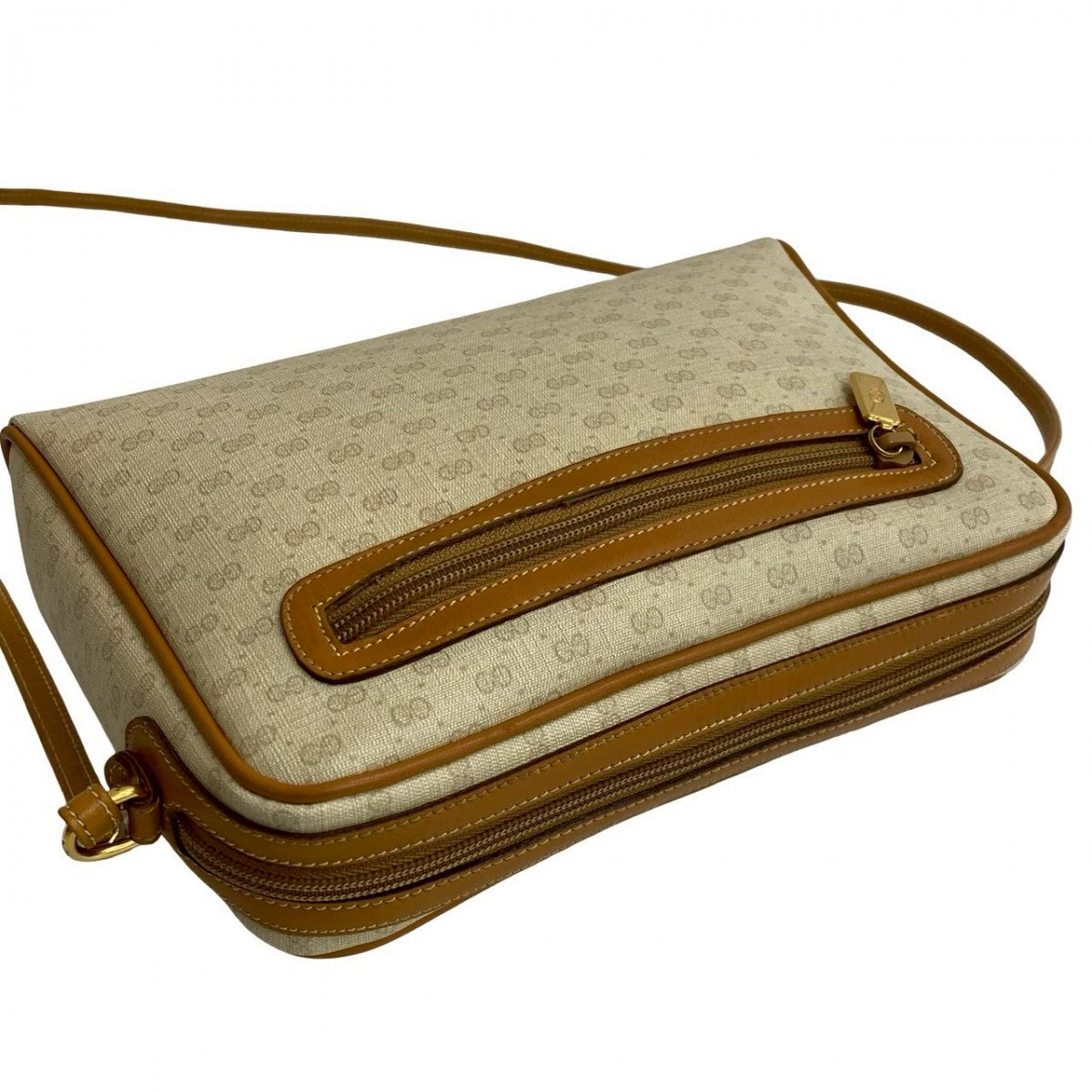 GUCCI Shoulder Bag Leather, PVC Brown Micro GG logo Women Used Authentic