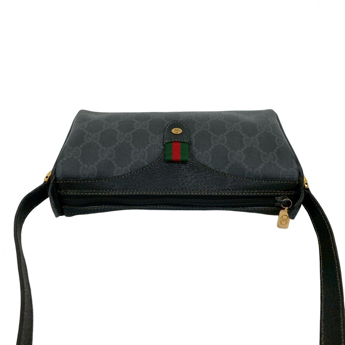 GUCCI Shoulder Bag Leather, PVC black GG logo Pattern Sherry line Women Used Authentic